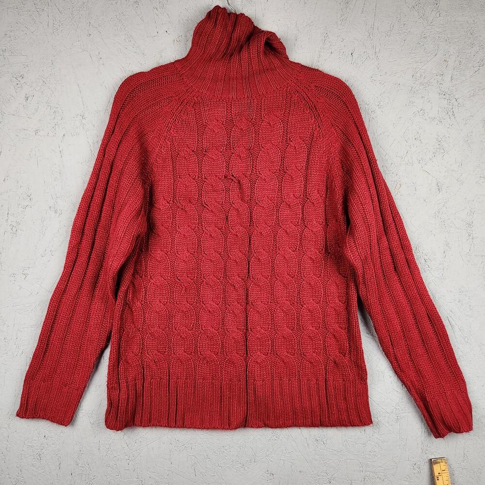 Cherokee Sweater Womens XL Red Cable Knit Turtleneck Raglan Pullover Chunky Y2k